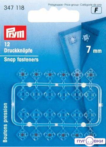 347118 Пришивные кнопки, пластик квадратные прозрачные Prym